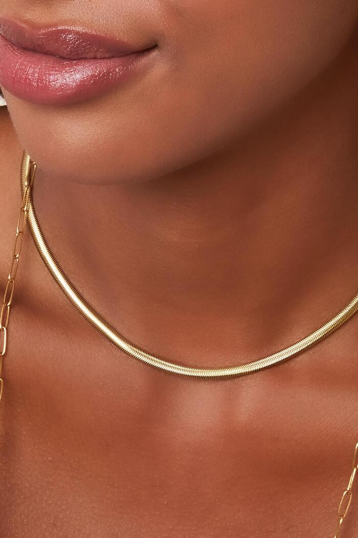 Halskette mit flachen Gliedern Gold Edelstahl Bild3